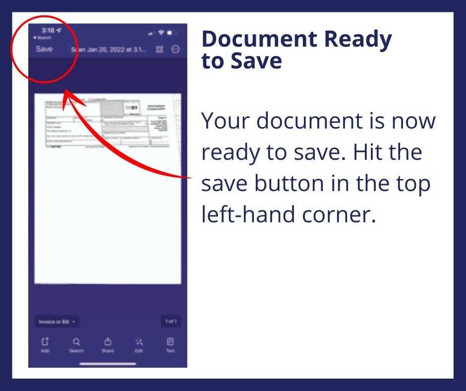 Document Ready to Save Your document is now ready to save. Hit the save button in the top left-hand corner.