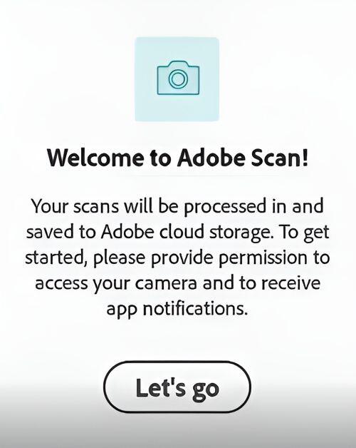 Screenshot - welcome to Adobe Scan